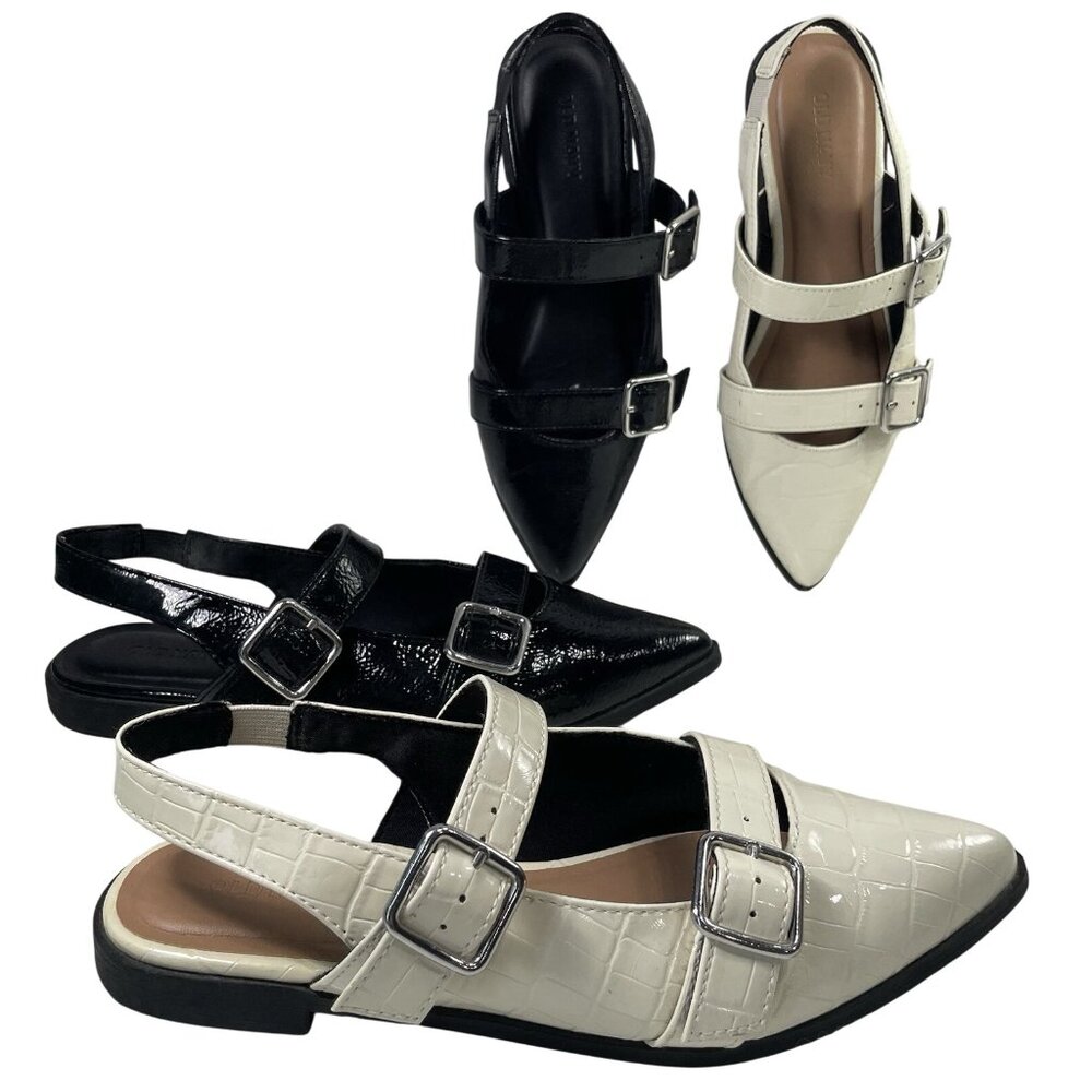 Old Navy Flats size 7 Dress Shoes Black White Alligator Point Toe Slip On Loafer